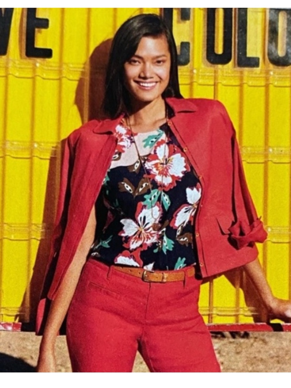 Cabi #5472 Red Linen Blend Valentine Button Jacket Medium
